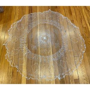 Vtg Handmade Woven Lace Round Table Cloth Cover Ivory